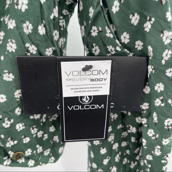 VOLCOM wrapsicle green floral crop top waist tie along sleeve Small (4/6) NWT - Picture 9 of 15